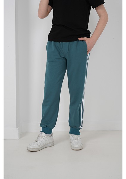 Erkek Çocuk Iki Iplik Kumaş Şeritli Petrol Mavisi Eşofman Altı