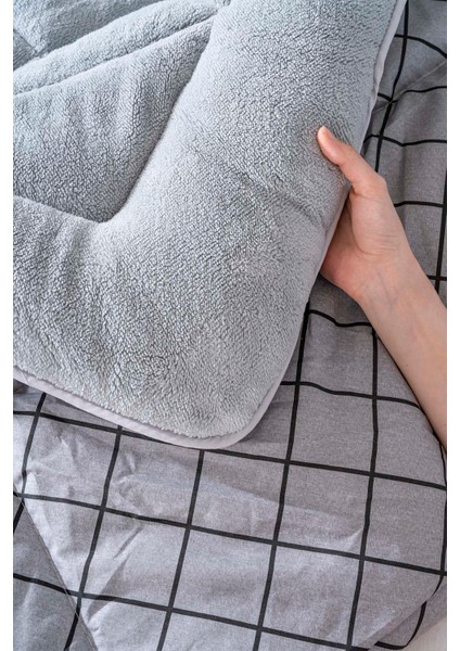 Gri Kareli Loura Çift Kişilik Çift Taraflı Lüx Wellsoft Yorgan Seti 195x215 cm fırsatları