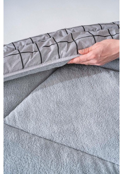 Gri Kareli Loura Çift Kişilik Çift Taraflı Lüx Wellsoft Yorgan Seti 195x215 cm indirimleri
