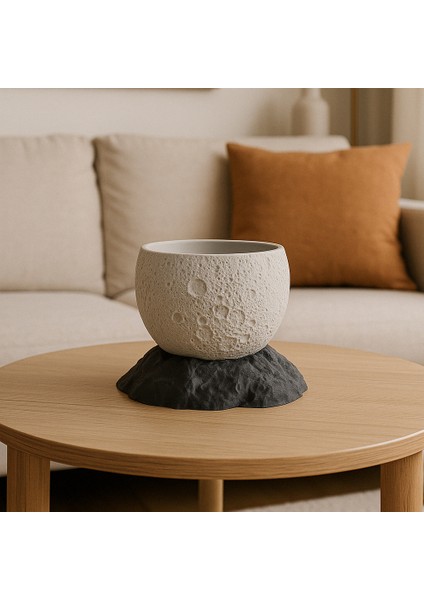 Ay Yüzeyi Desenli Saksı - 3D Baskı Dekoratif Tasarım