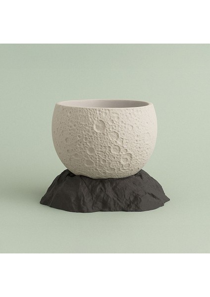 Ay Yüzeyi Desenli Saksı - 3D Baskı Dekoratif Tasarım