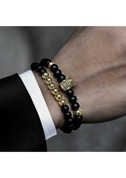 No.6 Boyutu 2 Parça Taç Erkek Bilezik Set Moda Altın Renk El Yapımı Yeni Strand Taş Boncuk Bilezik Erkek Takıları Için Pulsera Hombre (Yurt Dışından) fiyatları