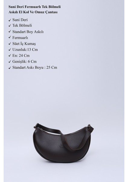 Kahve Rengi SHK26 Tek Bölmeli Suni Deri El ve Omuz Çantası U:12 E:26 G:6 cm