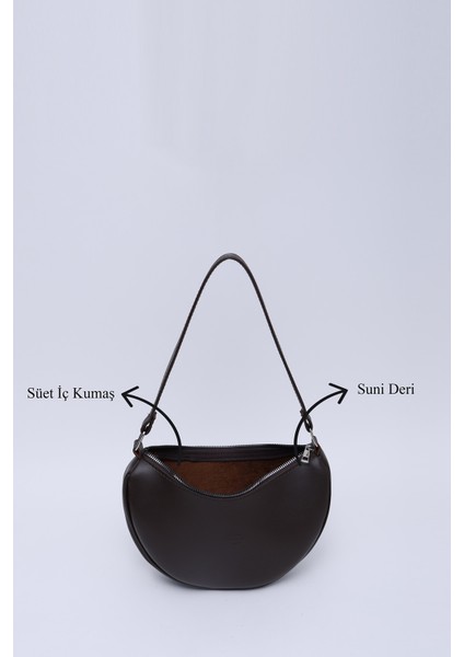 Kahve Rengi SHK26 Tek Bölmeli Suni Deri El ve Omuz Çantası U:12 E:26 G:6 cm