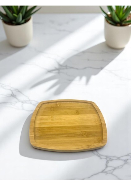 Ciho Bambu Ahşap Bölmeli Kare Dekoratif Çerezlik Sunumluk 20*20 cm (Vivatti)