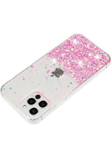 iPhone 12 Pro Max Için 6.7 Inç Tpu Kılıf Epoksi Parıltılı Işıltılı Parlak Telefon Kapağı-Pembe (Yurt Dışından)