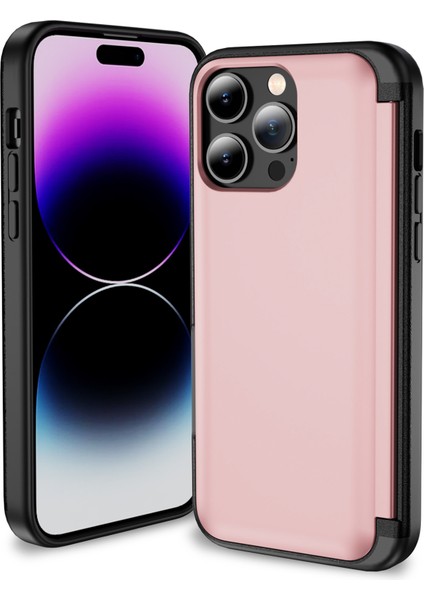 iPhone 14 Pro Max Için Kart Tutucu Kılıf Flip Kickstand Tpu+Pc Koruyucu Telefon Kapağı-Pembe (Yurt Dışından)
