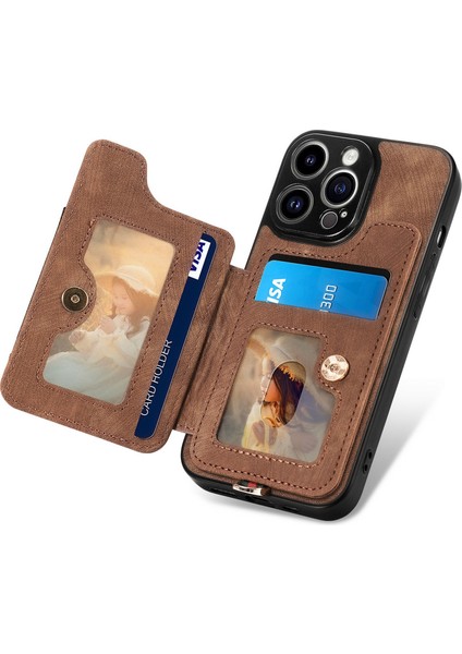 iPhone 15 Pro Max Için Kılıf Rfıd Engelleme Kart Yuvaları Deri+Tpu Halka Çubuğu Kapak-Kahverengi (Yurt Dışından) modelleri