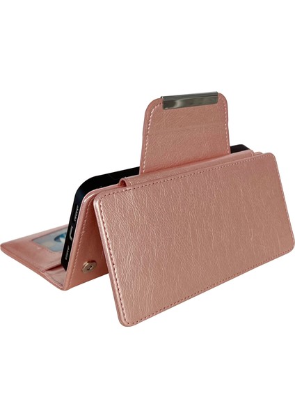iPhone 15 Plus Için Cüzdan Kılıf Deri Çıkarılabilir 2'si 1 Arada Tasarım Telefon Standı Kapağı-Gül Altın (Yurt Dışından)