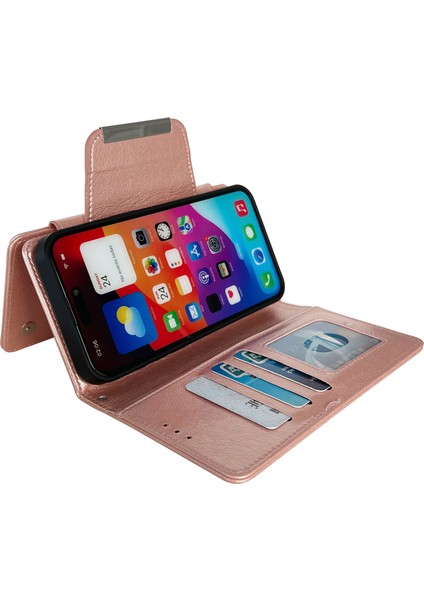 iPhone 15 Plus Için Cüzdan Kılıf Deri Çıkarılabilir 2'si 1 Arada Tasarım Telefon Standı Kapağı-Gül Altın (Yurt Dışından)