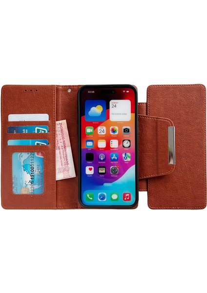 iPhone 15 Plus Için Cüzdan Kılıf Deri Çıkarılabilir 2'si 1 Arada Tasarım Telefon Standı Kapağı-Kahverengi (Yurt Dışından)