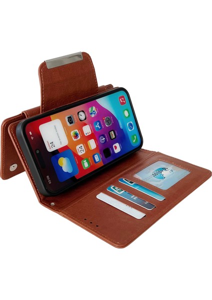 iPhone 15 Plus Için Cüzdan Kılıf Deri Çıkarılabilir 2'si 1 Arada Tasarım Telefon Standı Kapağı-Kahverengi (Yurt Dışından)