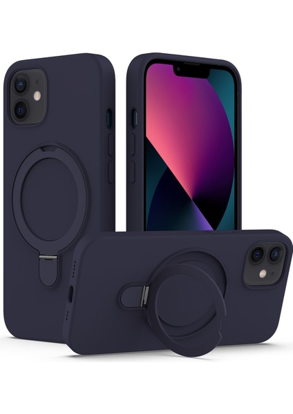 iPhone 11 Için Halkalı Manyetik Kılıf Kickstand Pc+Silikon Düşmeye Dayanıklı Telefon Kapağı-Gece Yarısı Mavisi (Yurt Dışından)
