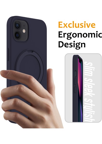 iPhone 11 Için Halkalı Manyetik Kılıf Kickstand Pc+Silikon Düşmeye Dayanıklı Telefon Kapağı-Gece Yarısı Mavisi (Yurt Dışından)