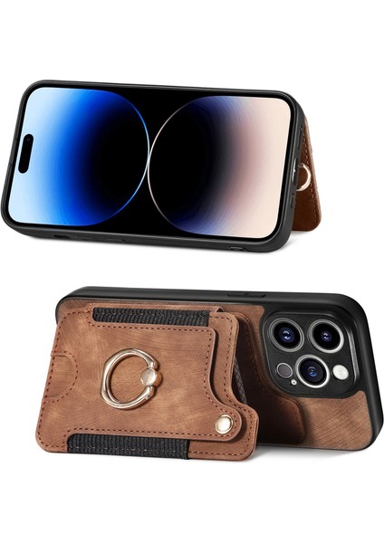 iPhone 14 Pro Cep Telefonu Kılıfları Için Vintage Kart Yuvaları Kickstand Rfıd Engelleme Kabuk-Kahverengi (Yurt Dışından) fiyatları