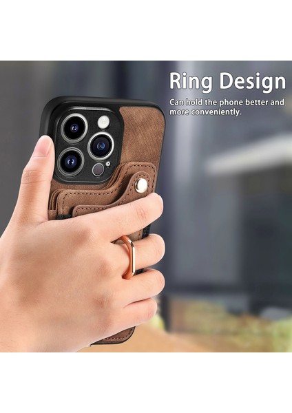 iPhone 14 Pro Cep Telefonu Kılıfları Için Vintage Kart Yuvaları Kickstand Rfıd Engelleme Kabuk-Kahverengi (Yurt Dışından) indirimleri