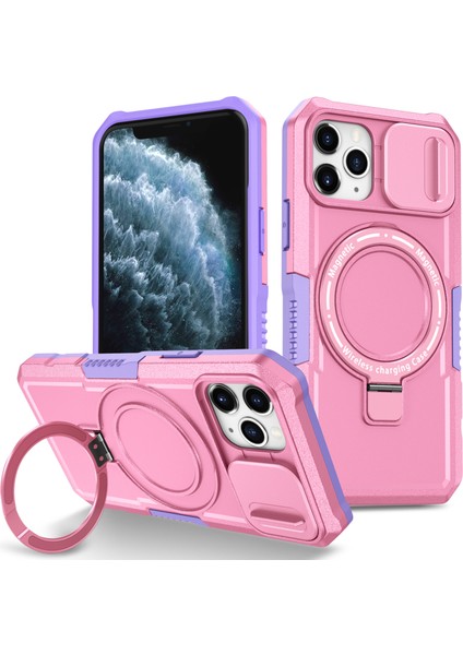 iPhone 11 Pro Kılıf Magsafe Pc+Tpu Kamera Koruma Telefon Kılıfı ile Uyumlu-Mor/pembe (Yurt Dışından)