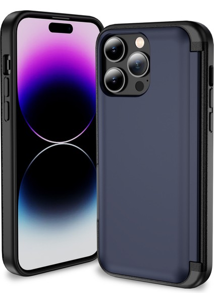 iPhone 15 Pro Için Kılıf Tpu+Pc Telefon Kabuğu, Kart Yuvası ve Flip Kickstand-Safir (Yurt Dışından)