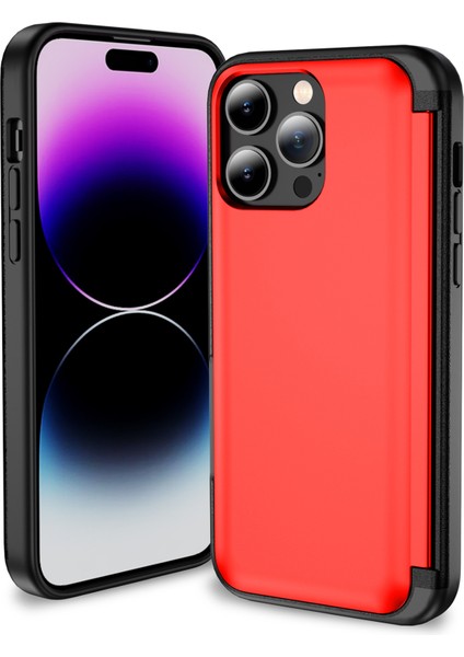 iPhone 15 Pro Için Kılıf Tpu+Pc Telefon Kabuğu, Kart Yuvası ve Çevirme Çubuğu-Kırmızı (Yurt Dışından)