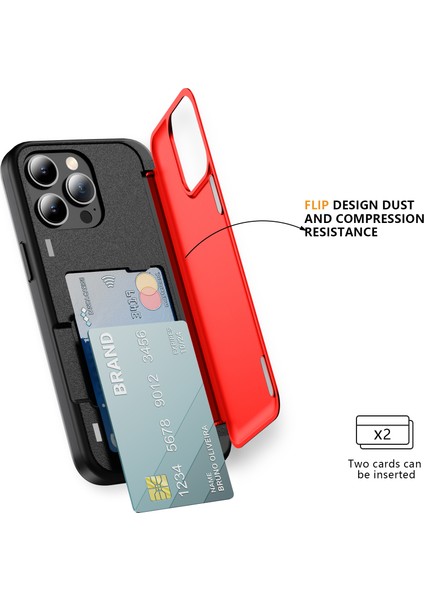 iPhone 15 Pro Için Kılıf Tpu+Pc Telefon Kabuğu, Kart Yuvası ve Çevirme Çubuğu-Kırmızı (Yurt Dışından)