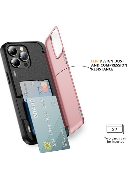 iPhone 15 Pro Için Kılıf Tpu+Pc Telefon Kabuğu, Kart Yuvası ve Flip Kickstand-Pembe (Yurt Dışından)
