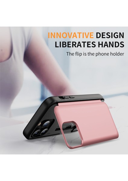 iPhone 15 Pro Için Kılıf Tpu+Pc Telefon Kabuğu, Kart Yuvası ve Flip Kickstand-Pembe (Yurt Dışından)