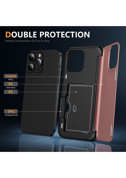 iPhone 15 Pro Için Kılıf Tpu+Pc Telefon Kabuğu, Kart Yuvası ve Flip Kickstand-Pembe (Yurt Dışından)