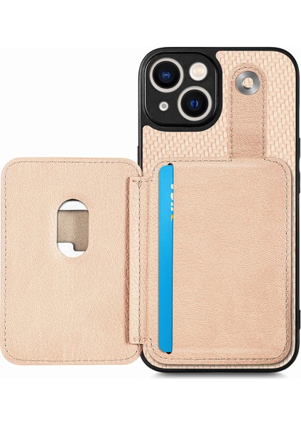 iPhone 15 Plus Için Karbon Fiber Doku Kılıfı Kart Bıçağı Aracı ile Darbeye Dayanıklı Telefon Kapağı-Haki (Yurt Dışından)