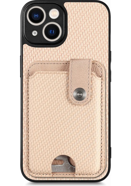 iPhone 15 Plus Için Karbon Fiber Doku Kılıfı Kart Bıçağı Aracı ile Darbeye Dayanıklı Telefon Kapağı-Haki (Yurt Dışından)
