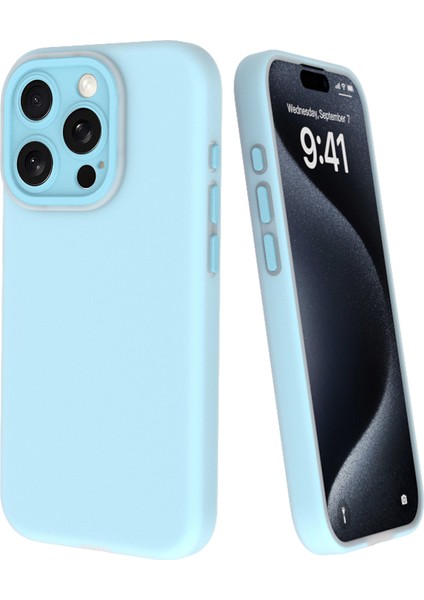 iPhone 14 Pro Max Için Temperli Cam Lensli Film-Mavi Kapaklı Sıvı Silikon Telefon Kabuğu (Yurt Dışından)