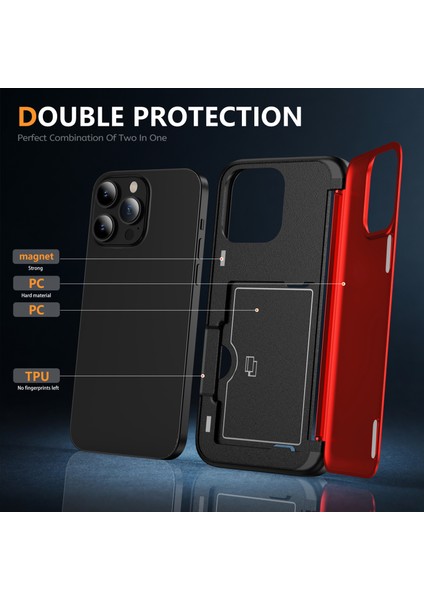 iPhone 15 Pro Için Kılıf Tpu+Pc Telefon Kabuğu, Kart Yuvası ve Çevirme Çubuğu-Kırmızı (Yurt Dışından)