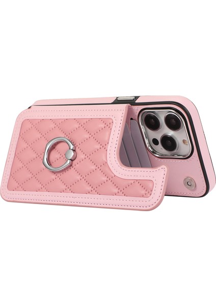 iPhone 13 Pro Için Kılıf Rfıd Engelleme Kart Yuvaları Omuz Askılı Halka Kickstand Kapağı-Pembe (Yurt Dışından) fırsatları