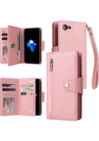 iPhone 7/8 Için Kılıf Pu Deri Standlı Telefon Kapağı Perçin Dekorlu-Gül Altın (Yurt Dışından)