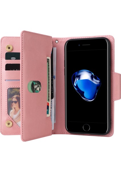 iPhone 7/8 Için Kılıf Pu Deri Standlı Telefon Kapağı Perçin Dekorlu-Gül Altın (Yurt Dışından) modelleri