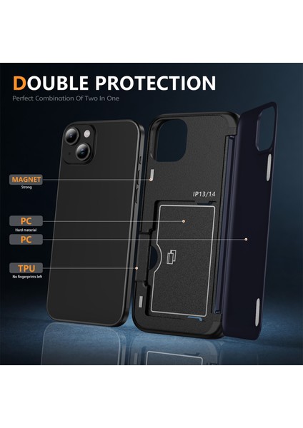 iPhone 13/14 Için Kickstand Telefon Kılıfı Slim-Fit Tpu+Pc Telefon Kapağı, Kart Tutuculu-Safir (Yurt Dışından) fırsatları