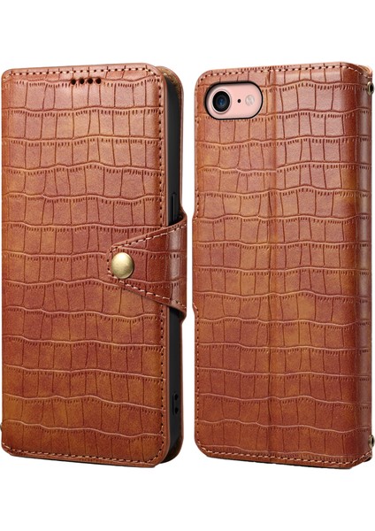 iPhone 7/8 Kılıf Folyo Stand Özellikli Timsah Dokulu Deri Telefon Kılıfı-Kahverengi (Yurt Dışından)