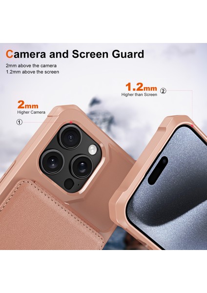 ZM11 iPhone 15 Pro Için Kılıf Kickstand Kart Yuvaları Pu Deri + Tpu Telefon Kapağı-Gül Altın (Yurt Dışından) indirimleri
