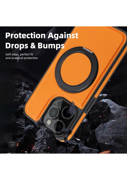 iPhone 13 Pro Için Kılıf Deri+Pc+Tpu Kickstand Telefon Kılıfı Magsafe-Turuncu ile Uyumlu (Yurt Dışından)
