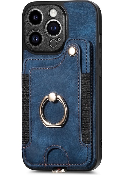 iPhone 14 Pro Cep Telefonu Kılıfları Için Vintage Kart Yuvaları Kickstand Rfıd Engelleme Kabuk-Mavi (Yurt Dışından) fırsatları