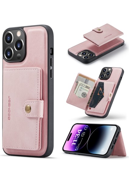 Jeehood iPhone 14 Pro Max Kılıf 2'si 1 Arada Deri+Tpu Telefon Kapağı Çıkarılabilir Kart Tutucu-Pembe (Yurt Dışından)