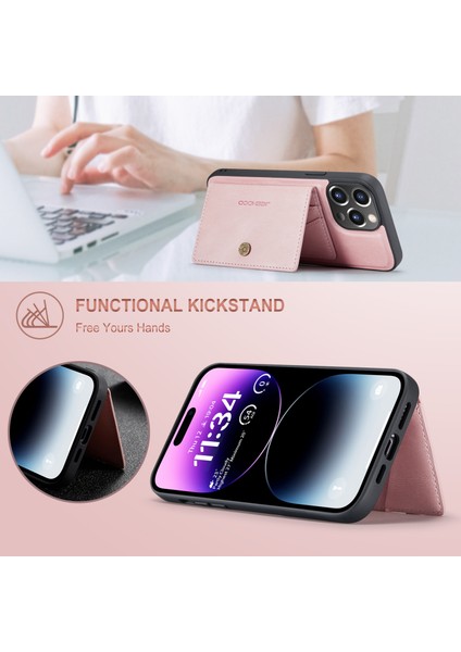 Jeehood iPhone 14 Pro Max Kılıf 2'si 1 Arada Deri+Tpu Telefon Kapağı Çıkarılabilir Kart Tutucu-Pembe (Yurt Dışından)
