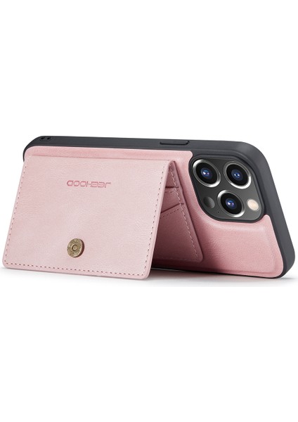 Jeehood iPhone 14 Pro Max Kılıf 2'si 1 Arada Deri+Tpu Telefon Kapağı Çıkarılabilir Kart Tutucu-Pembe (Yurt Dışından)