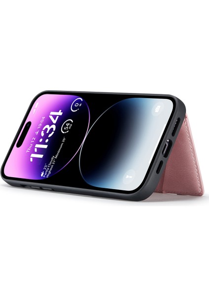 Jeehood iPhone 14 Pro Max Kılıf 2'si 1 Arada Deri+Tpu Telefon Kapağı Çıkarılabilir Kart Tutucu-Pembe (Yurt Dışından)