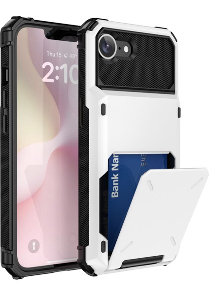 iPhone SE(2024)TELEFON Kılıfı Pc+Tpu Kart Tutuculu Çift Katmanlı Arka Kılıf-Beyaz (Yurt Dışından)