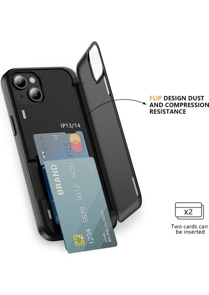 iPhone 13/14 Için Kickstand Telefon Kılıfı Slim-Fit Tpu+Pc Telefon Kapağı, Kart Tutuculu-Siyah (Yurt Dışından) modelleri