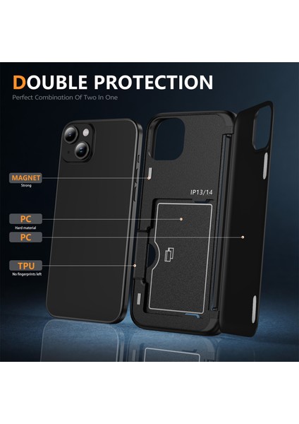 iPhone 13/14 Için Kickstand Telefon Kılıfı Slim-Fit Tpu+Pc Telefon Kapağı, Kart Tutuculu-Siyah (Yurt Dışından) fırsatları