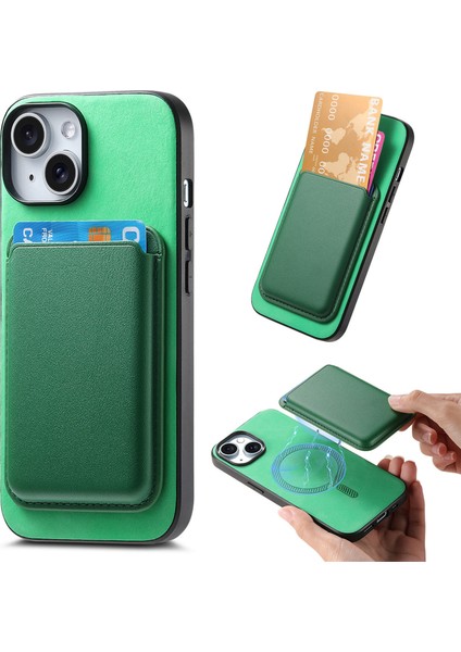 iPhone 14 Kılıf Magsafe Çıkarılabilir Kart Çantası Telefon Kılıfı-Yeşil (Yurt Dışından)