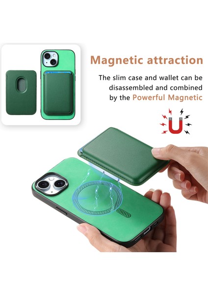 iPhone 14 Kılıf Magsafe Çıkarılabilir Kart Çantası Telefon Kılıfı-Yeşil (Yurt Dışından) indirimleri