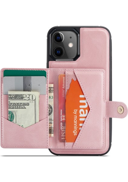 Jeehood iPhone 12/12 Pro Kılıf Deri Telefon Arka Kapak Manyetik Çıkarılabilir Kart Çantası-Pembe (Yurt Dışından)