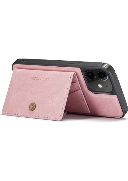 Jeehood iPhone 12/12 Pro Kılıf Deri Telefon Arka Kapak Manyetik Çıkarılabilir Kart Çantası-Pembe (Yurt Dışından)
